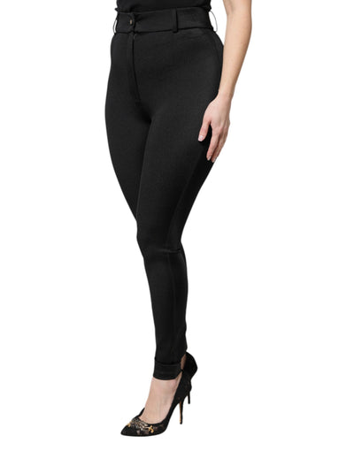 Dolce & Gabbana Schwarze Nylonhose mit hoher Taille und schmaler Passform