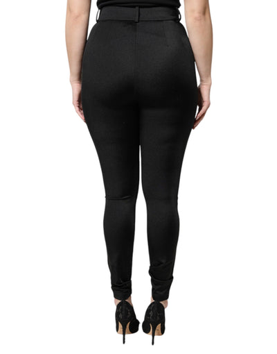 Dolce & Gabbana Schwarze Nylonhose mit hoher Taille und schmaler Passform