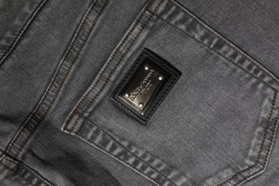 Dolce & Gabbana Grauer Baumwoll-Stretch-Denim-Minirock mit mittlerer Taille