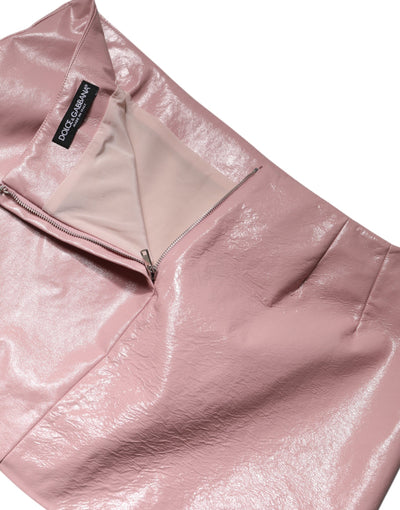 Dolce & Gabbana Rosa glänzender Minirock aus Baumwolle mit hoher Taille