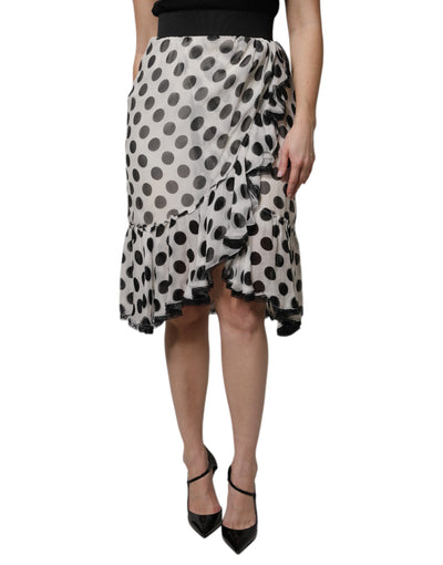 Dolce & Gabbana Weiß Schwarz Polka Dots Knielanger Rock