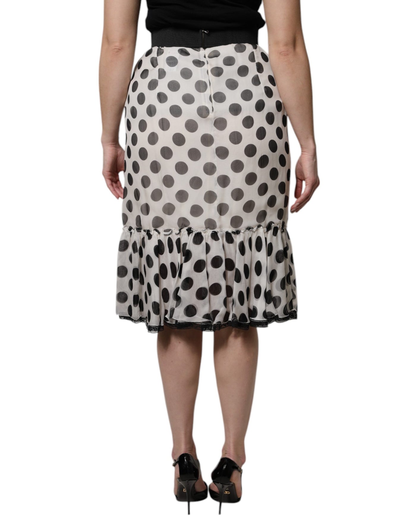 Dolce & Gabbana Weiß Schwarz Polka Dots Knielanger Rock