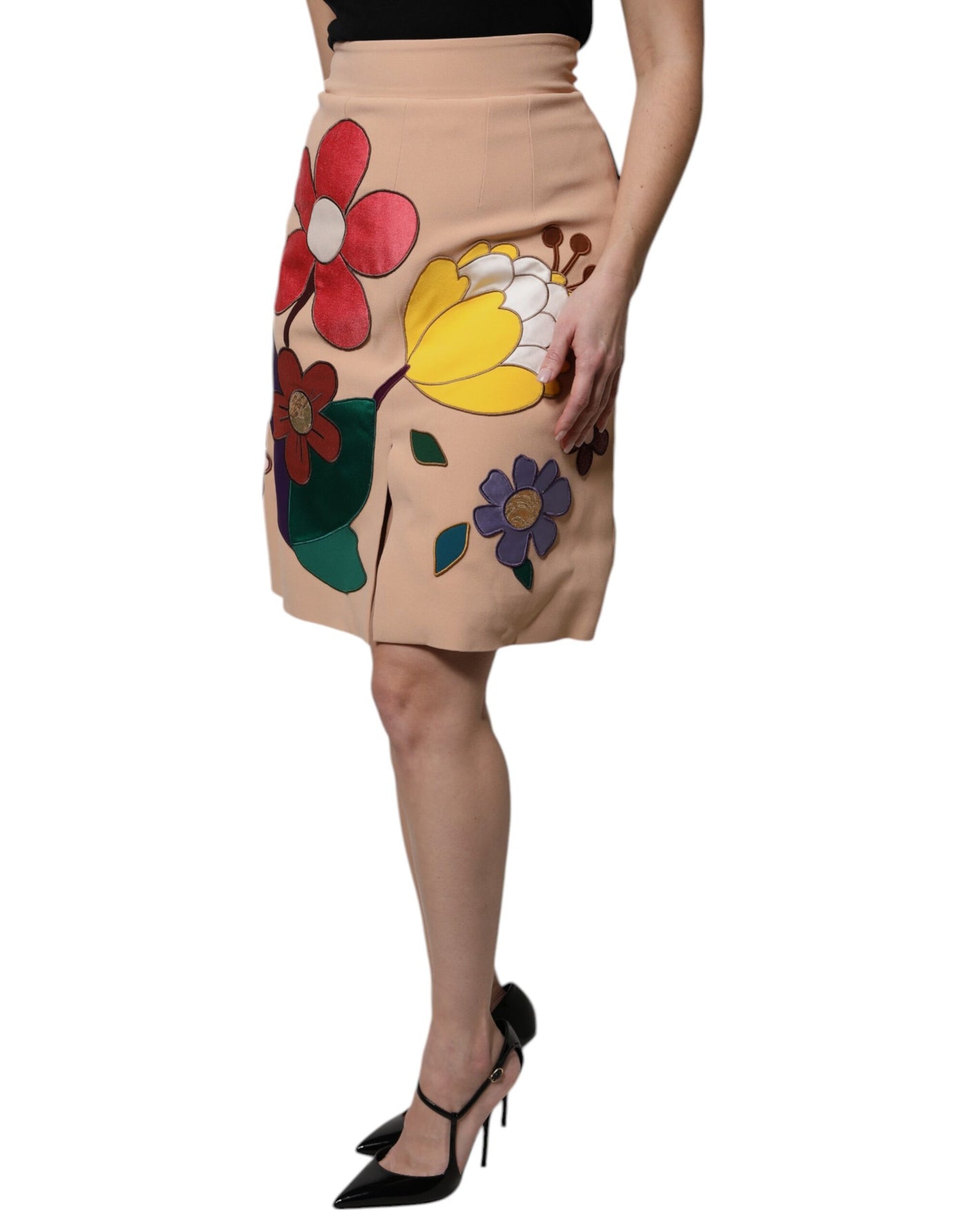 Dolce & Gabbana Beige Floraler Rock mit hoher Taille und Bleistiftschnitt