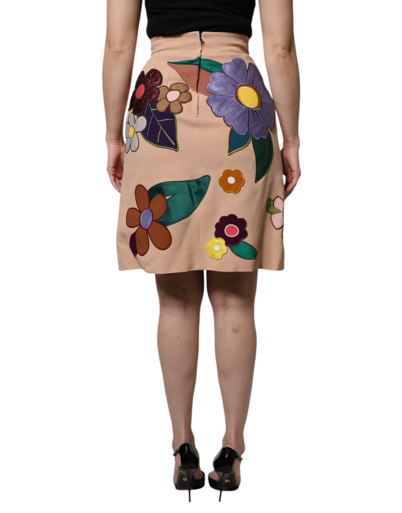 Dolce & Gabbana Beige Floraler Rock mit hoher Taille und Bleistiftschnitt