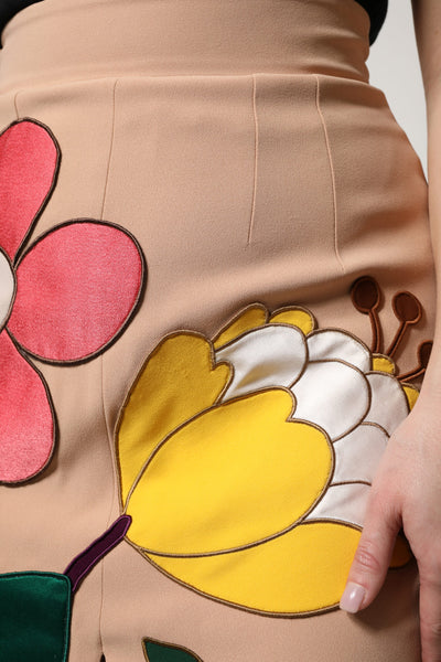 Dolce & Gabbana Beige Floraler Rock mit hoher Taille und Bleistiftschnitt