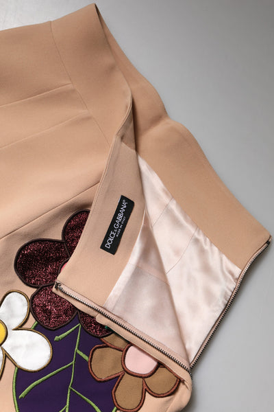 Dolce & Gabbana Beige Floraler Rock mit hoher Taille und Bleistiftschnitt