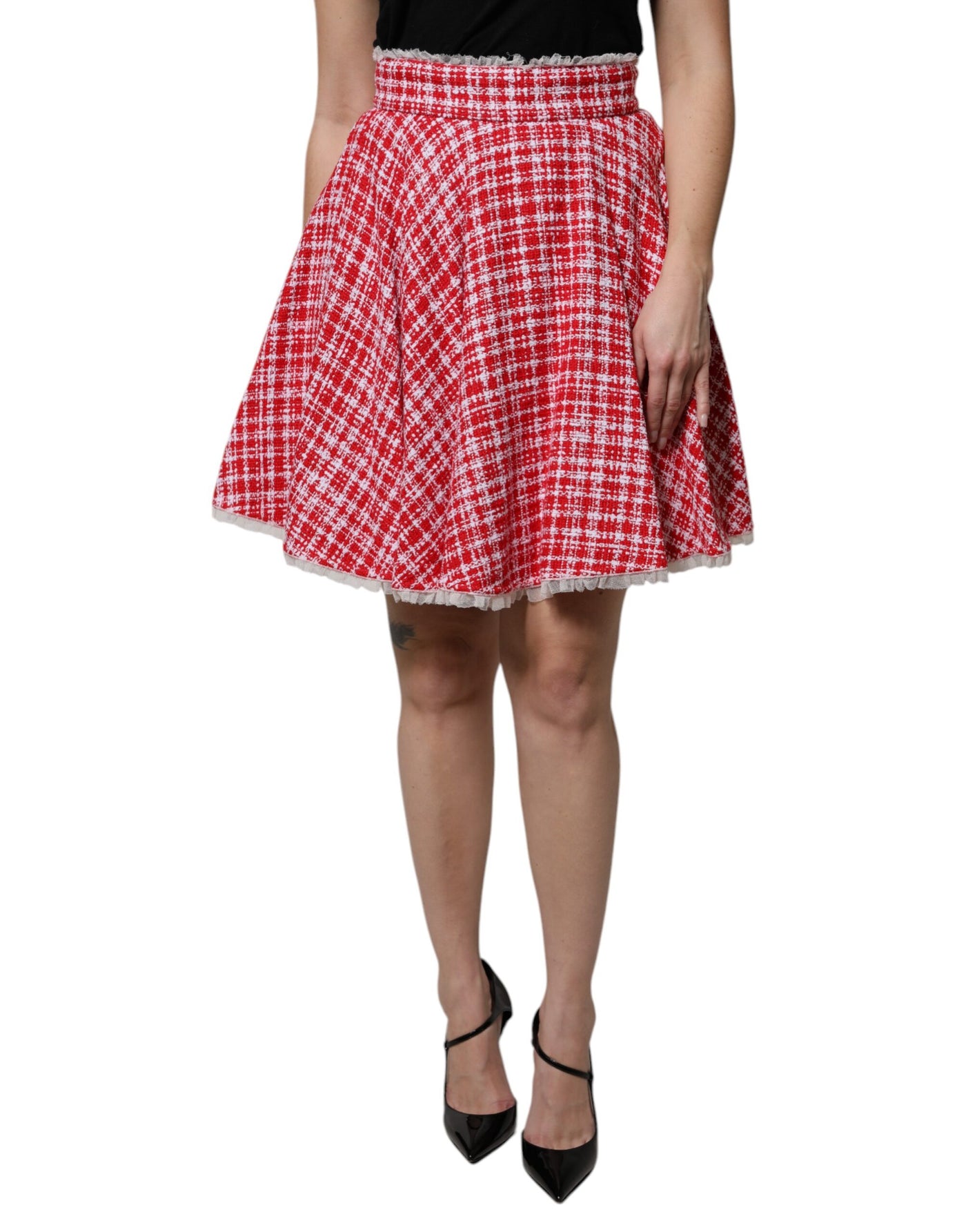 Dolce & Gabbana Rot Weiß Hohe Taille A-Linie Über dem Knie Rock