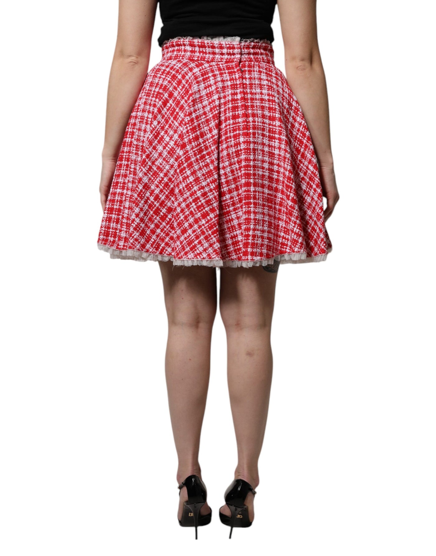 Dolce & Gabbana Rot Weiß Hohe Taille A-Linie Über dem Knie Rock