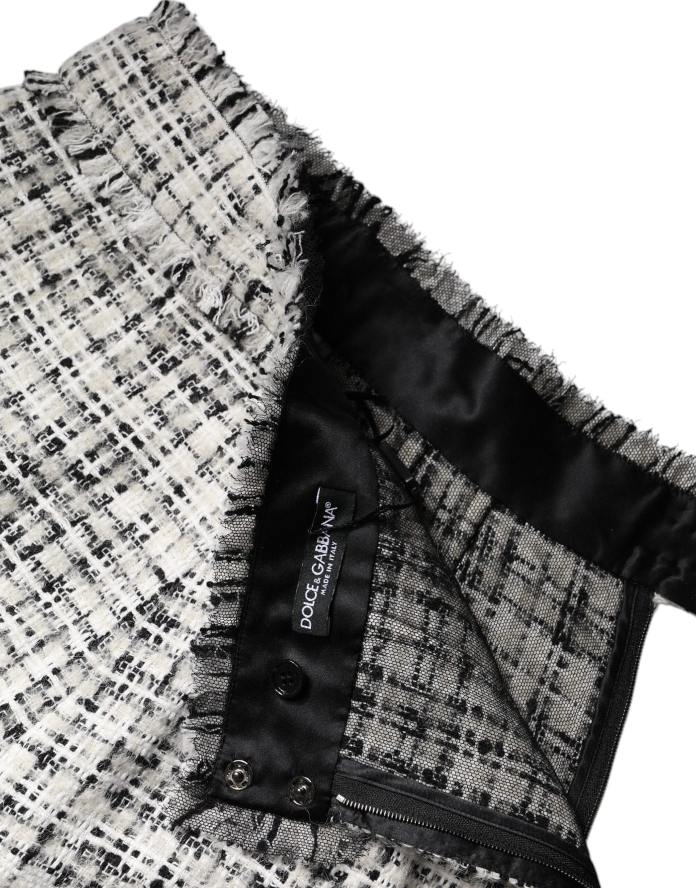 Dolce & Gabbana Weiß Schwarz Hochtaillierter Tartan Tweed Minirock