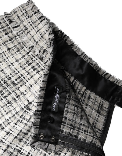 Dolce & Gabbana Weiß Schwarz Hochtaillierter Tartan Tweed Minirock
