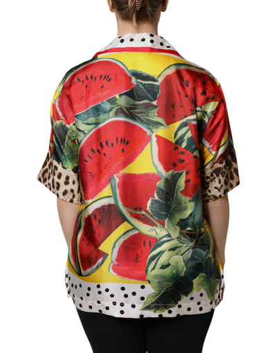 Dolce & Gabbana Multicolor Wassermelone Hemdbluse mit Kragen