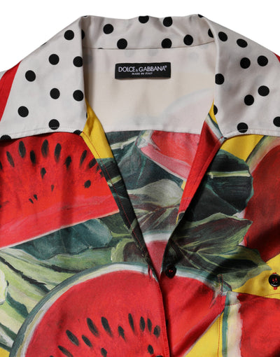 Dolce & Gabbana Multicolor Wassermelone Hemdbluse mit Kragen