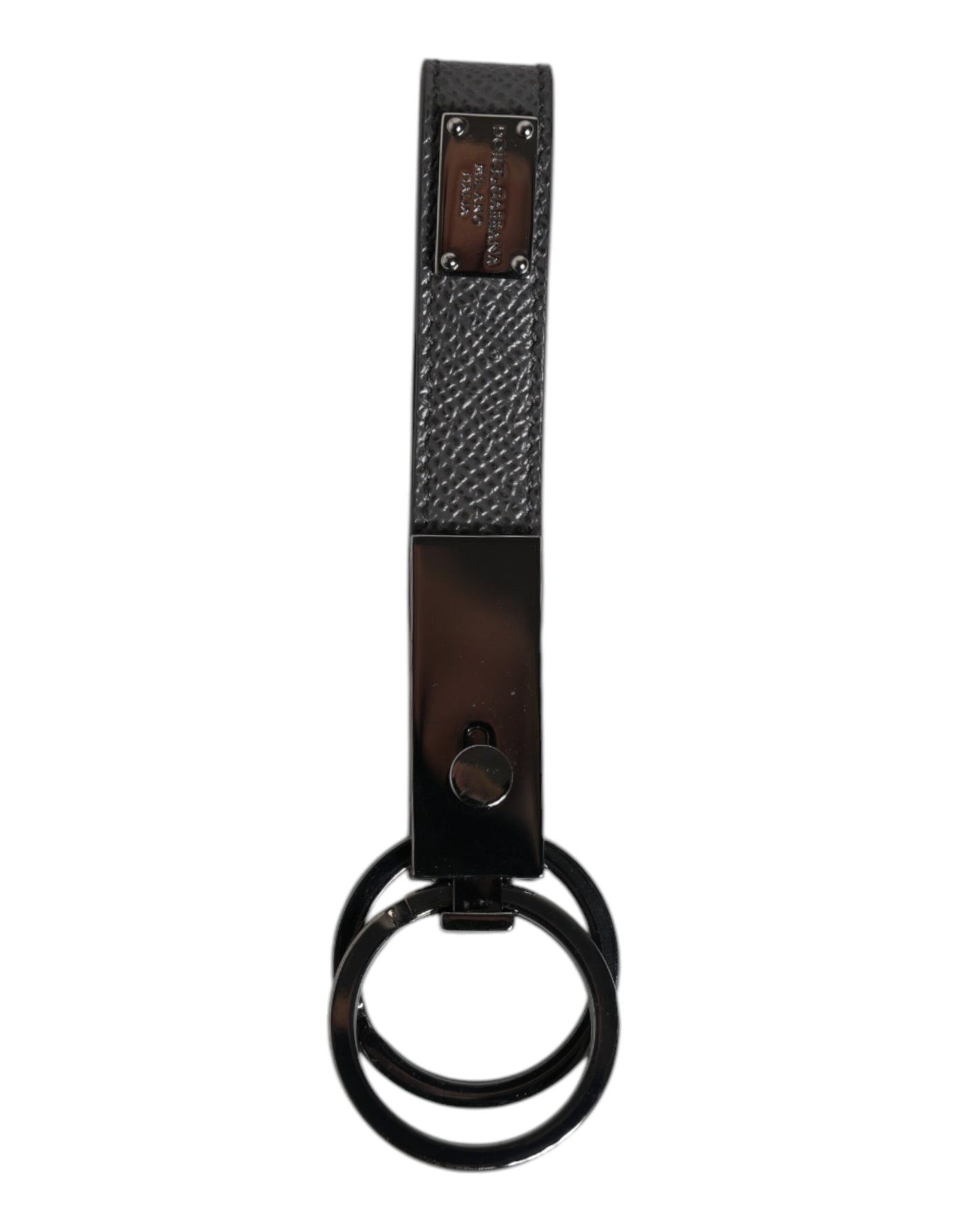 Dolce & Gabbana Braunes Leder DG Plaque Double Keyring Holder Schlüsselanhänger