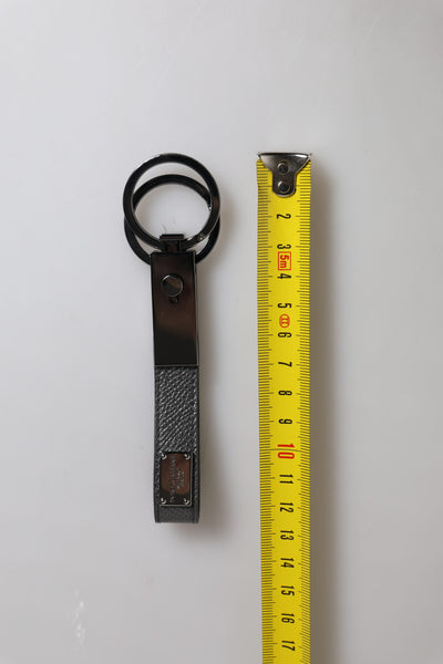 Dolce & Gabbana Braunes Leder DG Plaque Double Keyring Holder Schlüsselanhänger