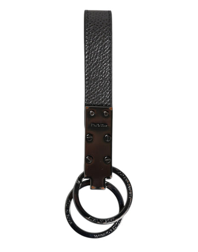 Dolce & Gabbana Braunes Leder DG Plaque Double Keyring Holder Schlüsselanhänger