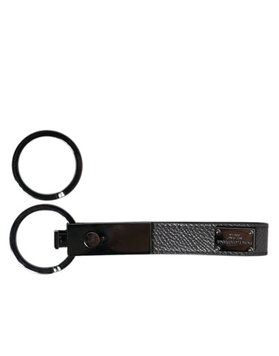 Dolce & Gabbana Braunes Leder DG Plaque Double Keyring Holder Schlüsselanhänger