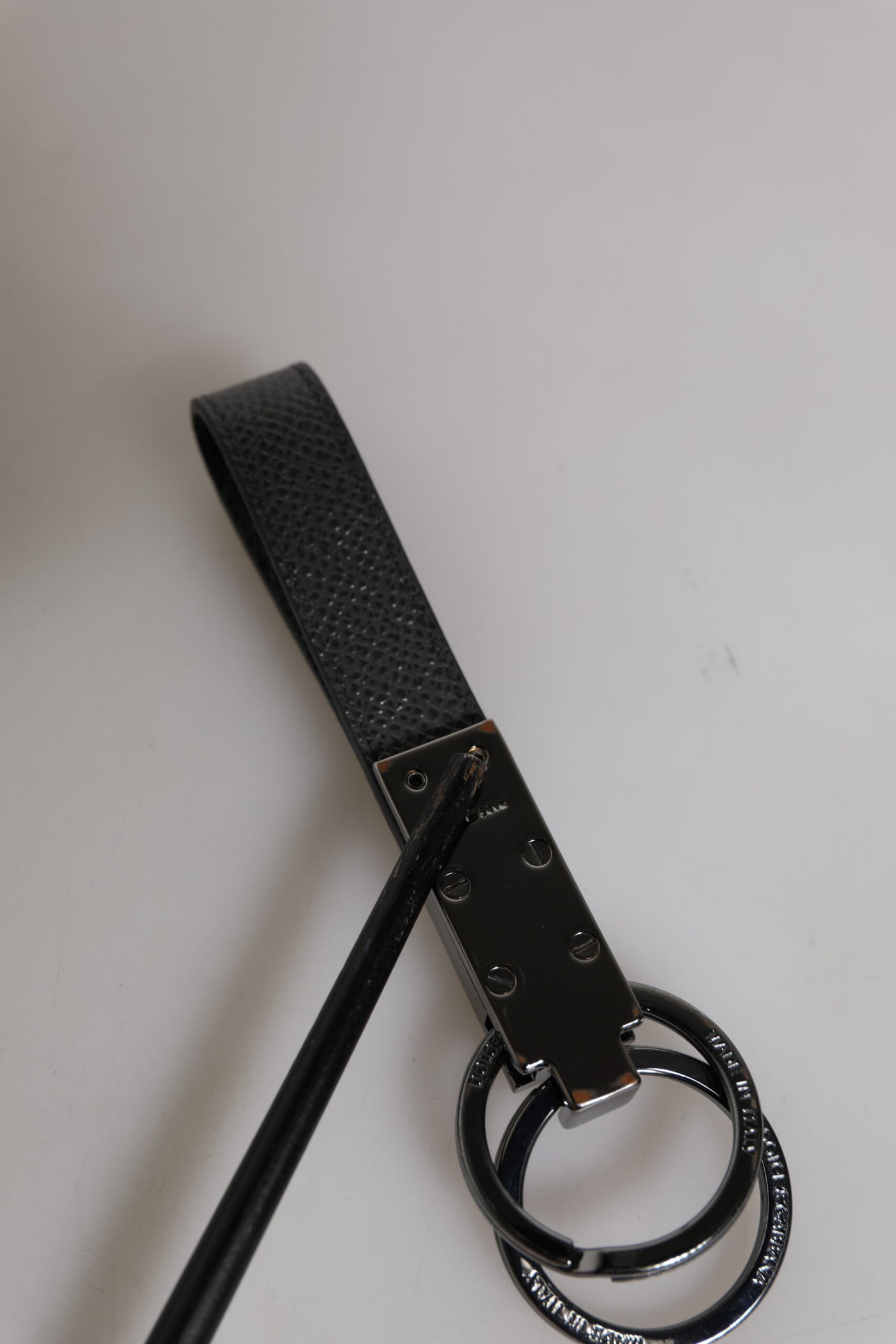 Dolce & Gabbana Braunes Leder DG Plaque Double Keyring Holder Schlüsselanhänger