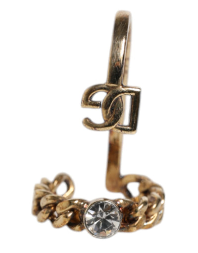Dolce & Gabbana Gold-Ton graviert Logo klare Kristalle einstellbar Ring