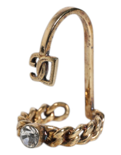 Dolce & Gabbana Gold-Ton graviert Logo klare Kristalle einstellbar Ring