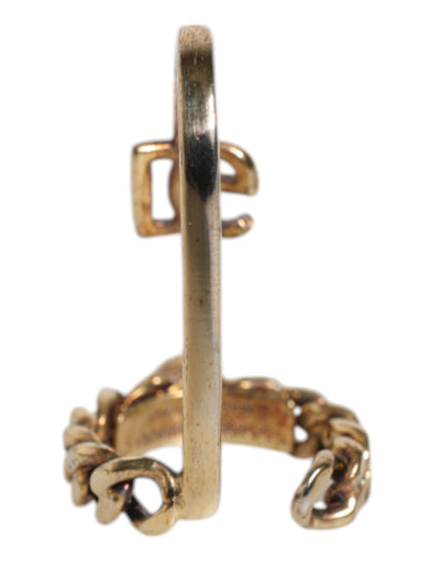 Dolce & Gabbana Gold-Ton graviert Logo klare Kristalle einstellbar Ring