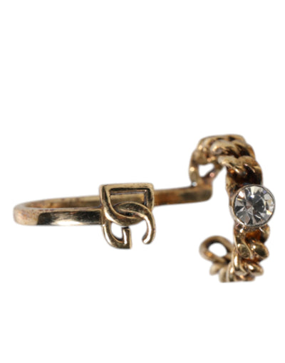 Dolce & Gabbana Gold-Ton graviert Logo klare Kristalle einstellbar Ring