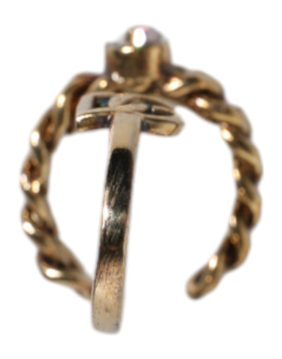 Dolce & Gabbana Gold-Ton graviert Logo klare Kristalle einstellbar Ring