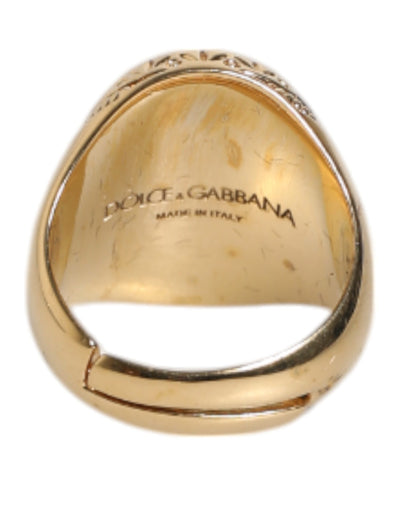 Dolce & Gabbana Gold-Ton graviertes Logo zwei Farbe Schmuck Ring
