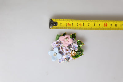 Dolce & Gabbana Multicolor Floral Kristalle Perlen Emaille Akzente Brosche