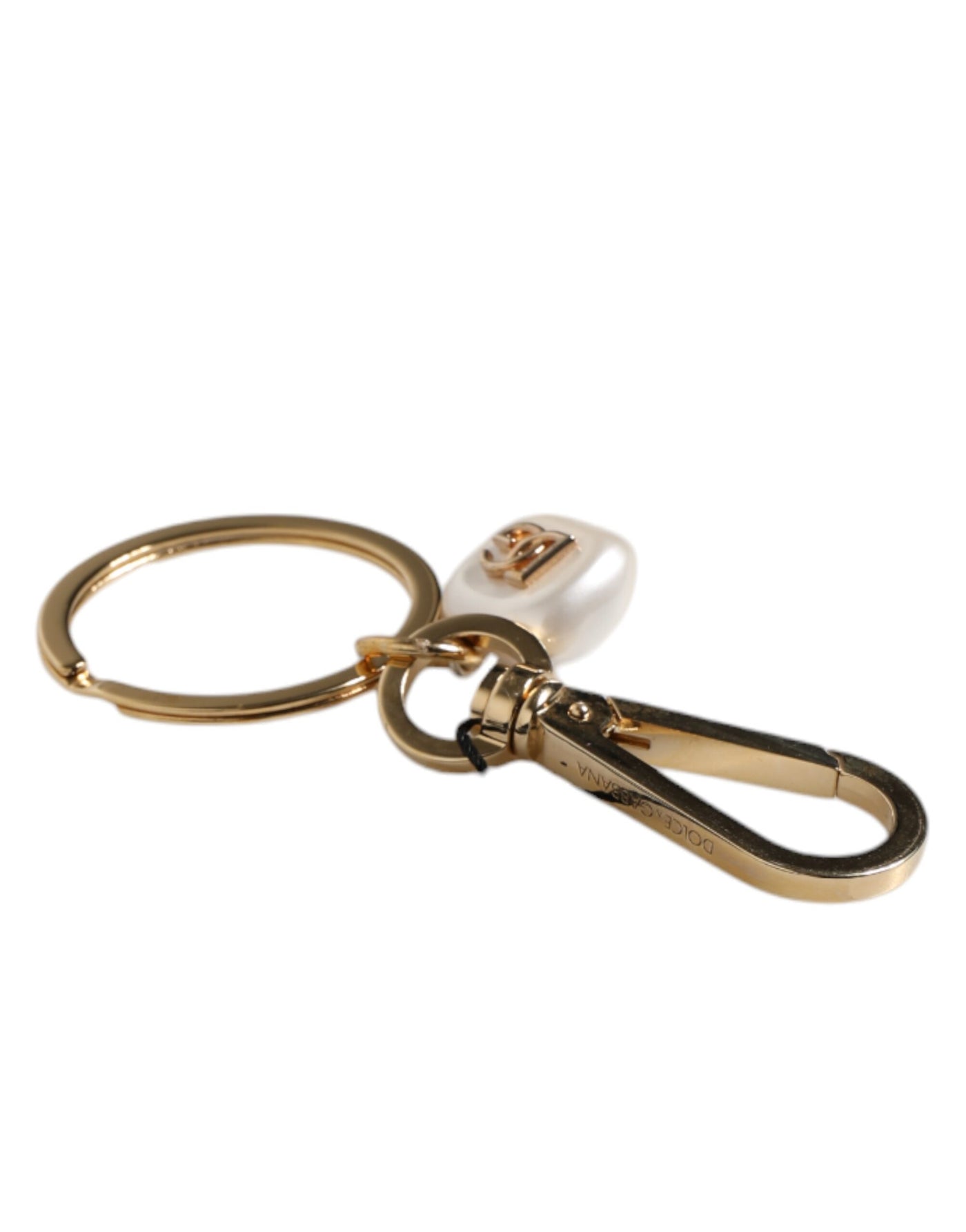 Dolce & Gabbana Chic Gold Messing Faux Perle Brief Charme Schlüsselanhänger Schlüsselanhänger