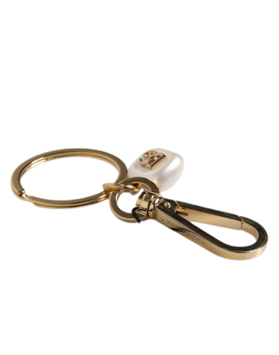 Dolce & Gabbana Chic Gold Messing Faux Perle Brief Charme Schlüsselanhänger Schlüsselanhänger