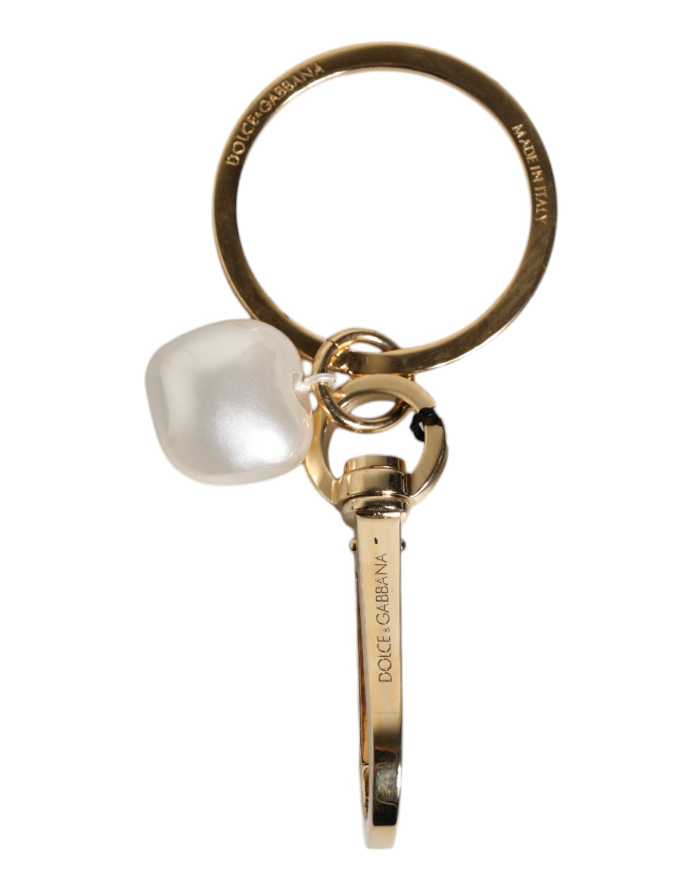 Dolce & Gabbana Chic Gold Messing Faux Perle Brief Charme Schlüsselanhänger Schlüsselanhänger