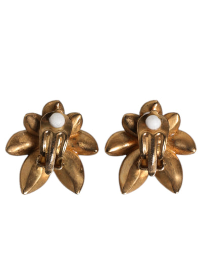 Dolce & Gabbana Gold Messing Lila Blume-förmige Kristalle Clip auf Ohrringe