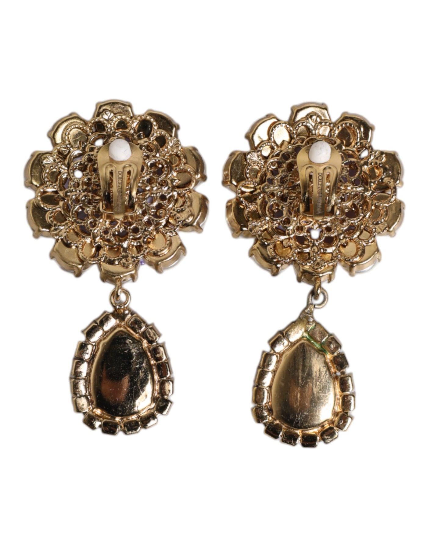 Dolce & Gabbana Lila Blume Perle Teardrop Kristalle Clip auf Ohrringe