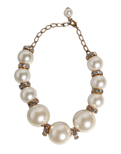 Dolce & Gabbana Weiße Maxi Faux Perlen Perlen Kristalle Gold Kette Halskette