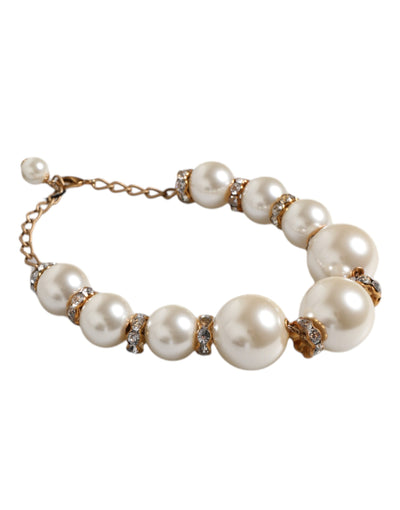 Dolce & Gabbana Weiße Maxi Faux Perlen Perlen Kristalle Gold Kette Halskette