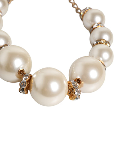 Dolce & Gabbana Weiße Maxi Faux Perlen Perlen Kristalle Gold Kette Halskette
