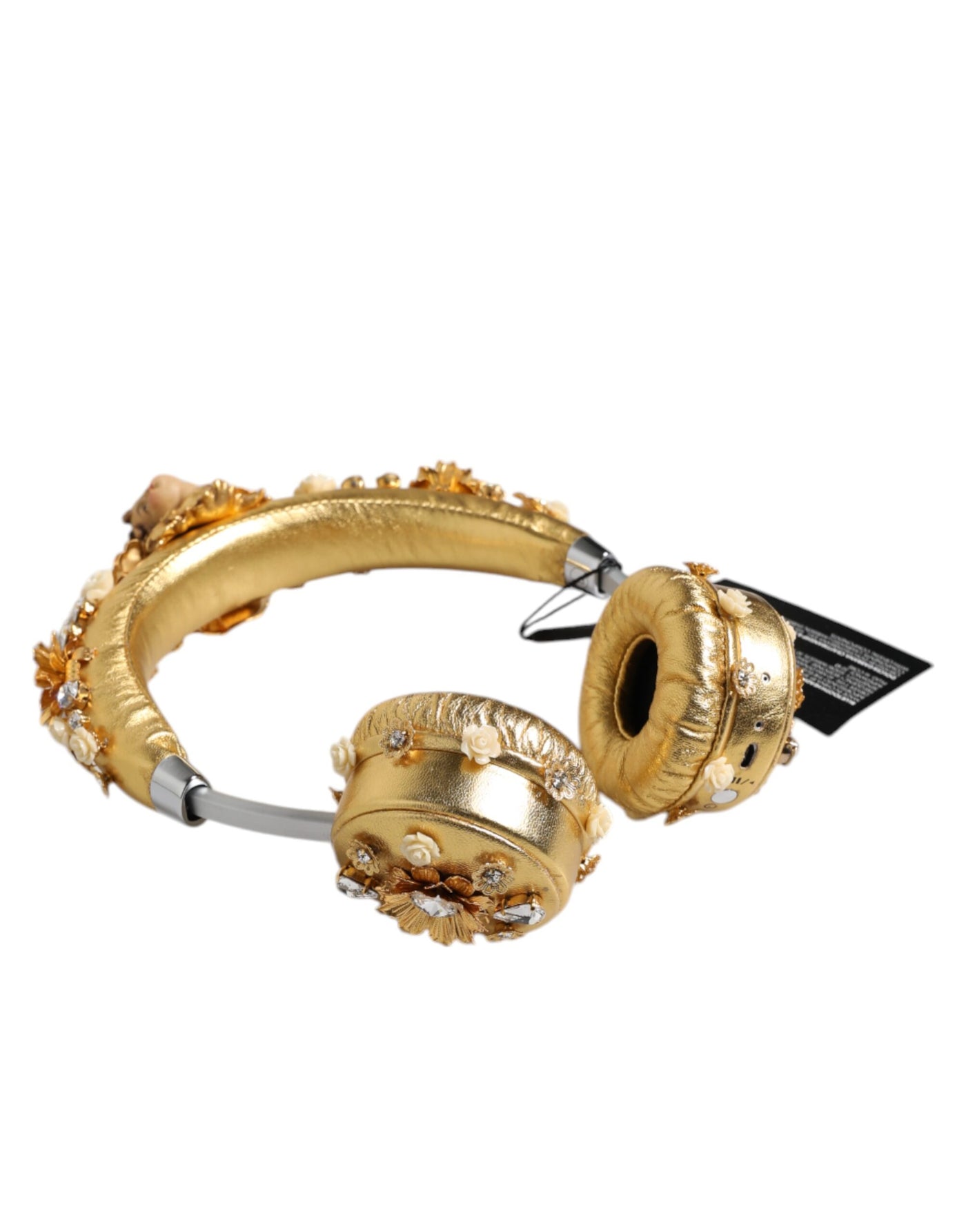 Dolce & Gabbana Gold Leder Floral Crystal Angel Headset Kopfhörer