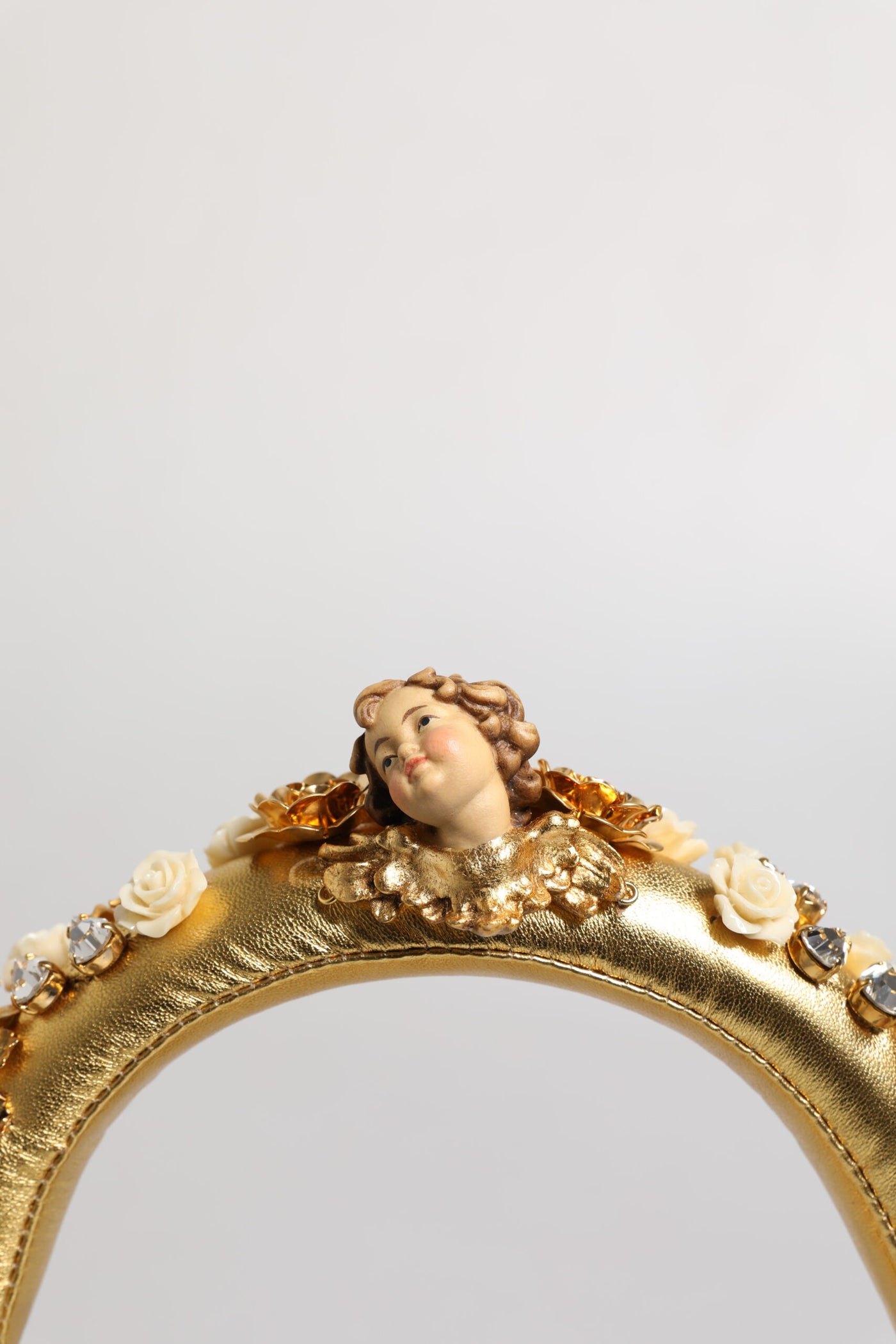 Dolce & Gabbana Gold Leder Floral Crystal Angel Headset Kopfhörer