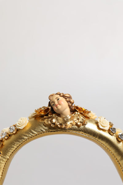 Dolce & Gabbana Gold Leder Floral Crystal Angel Headset Kopfhörer