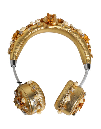 Dolce & Gabbana Gold Leder Floral Crystal Angel Headset Kopfhörer