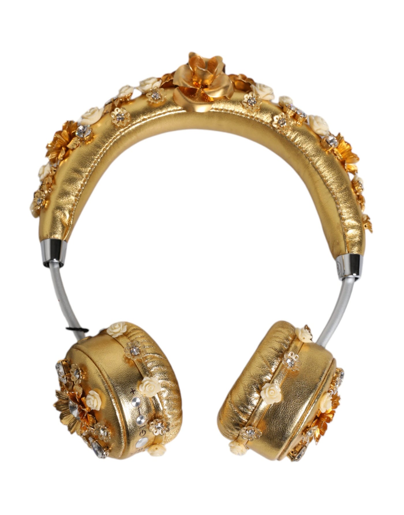 Dolce & Gabbana Gold Leder Floral Crystal Angel Headset Kopfhörer