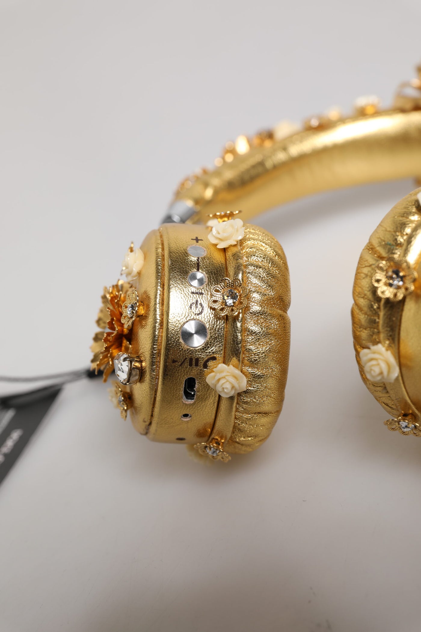 Dolce & Gabbana Gold Leder Floral Crystal Angel Headset Kopfhörer