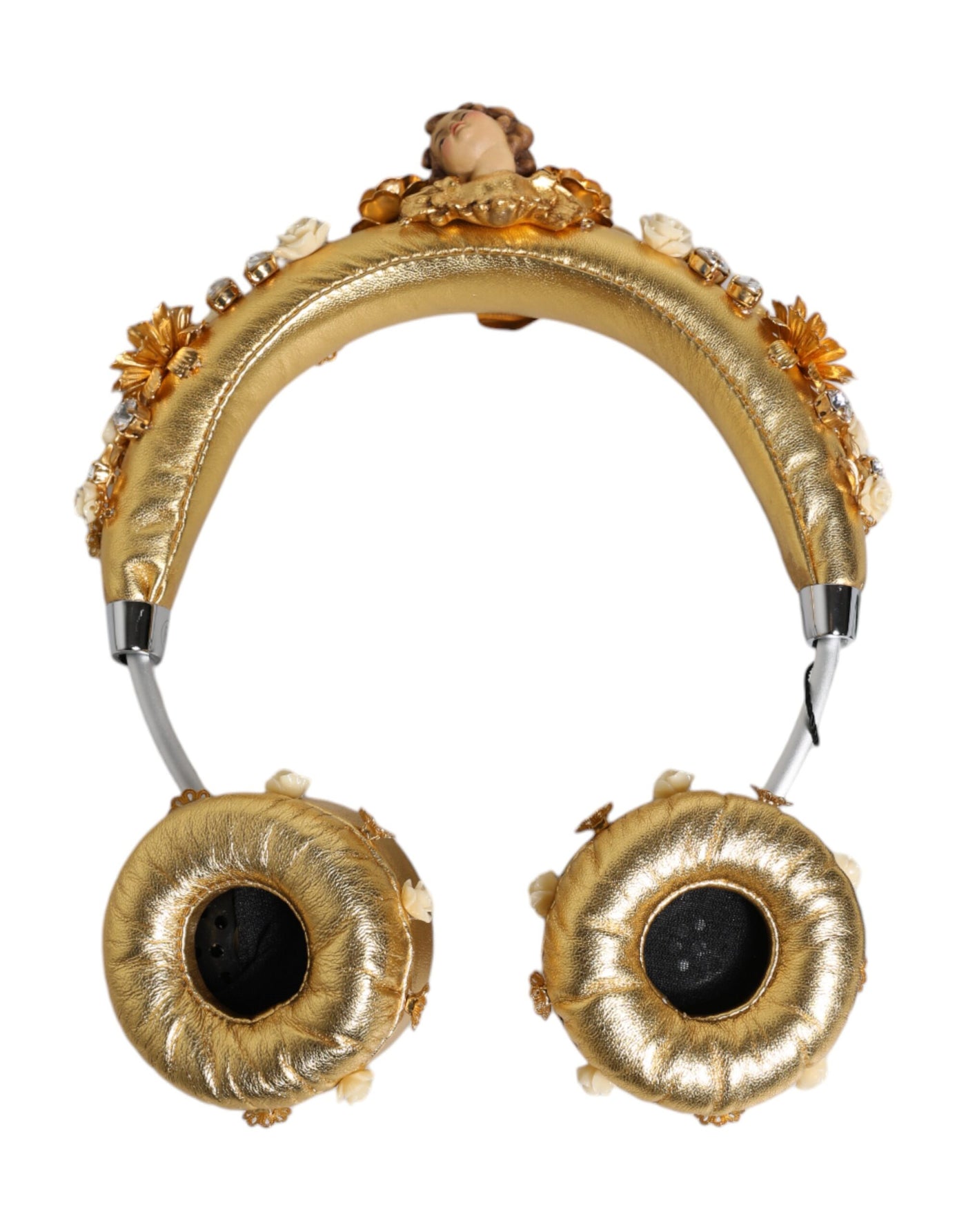 Dolce & Gabbana Gold Leder Floral Crystal Angel Headset Kopfhörer