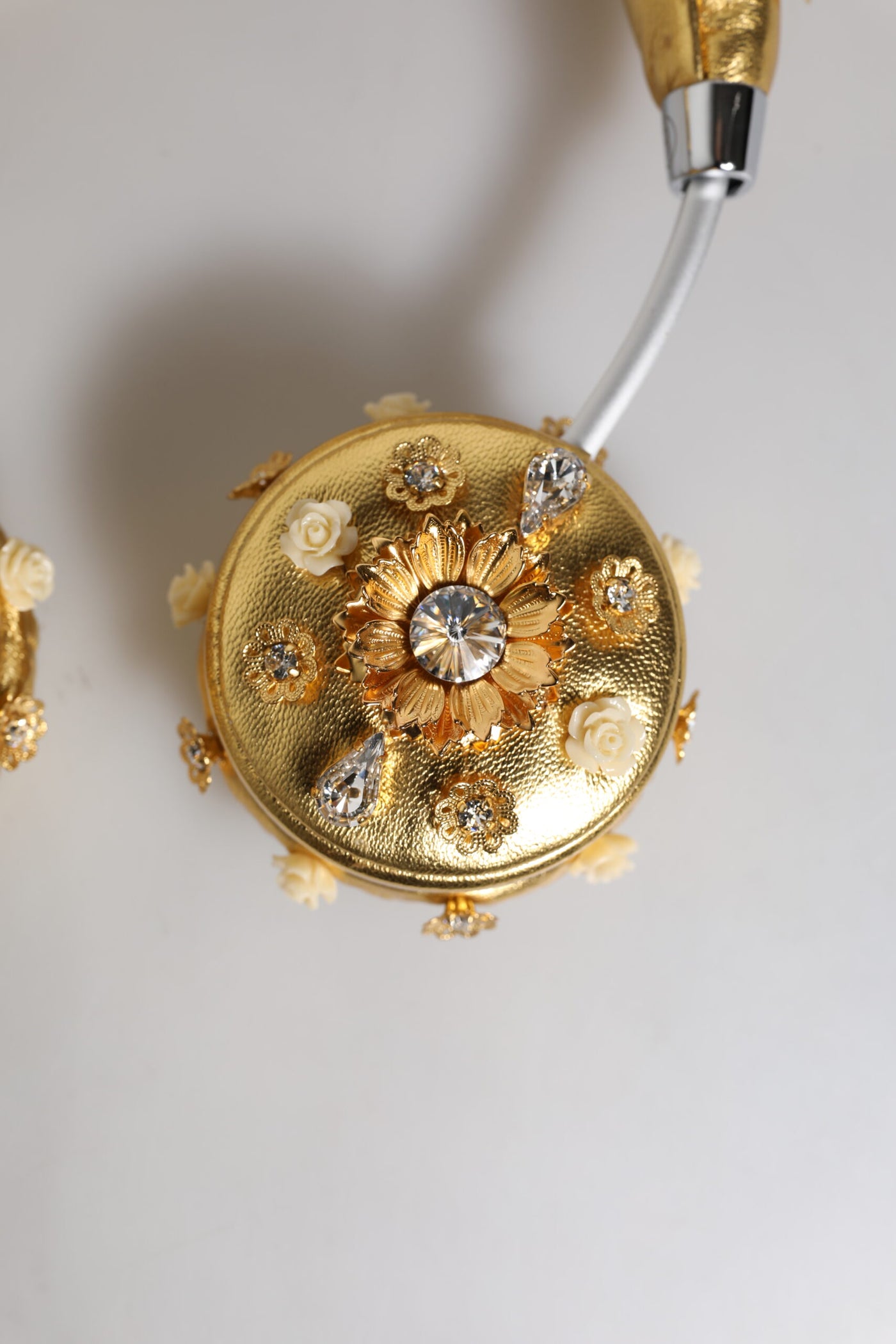 Dolce & Gabbana Gold Leder Floral Crystal Angel Headset Kopfhörer