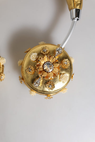 Dolce & Gabbana Gold Leder Floral Crystal Angel Headset Kopfhörer