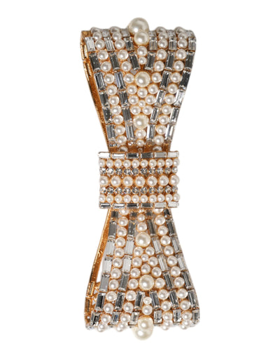 Dolce & Gabbana Gold-Ton Messing Bogen Kristall FauxPearl verschönert Brosche
