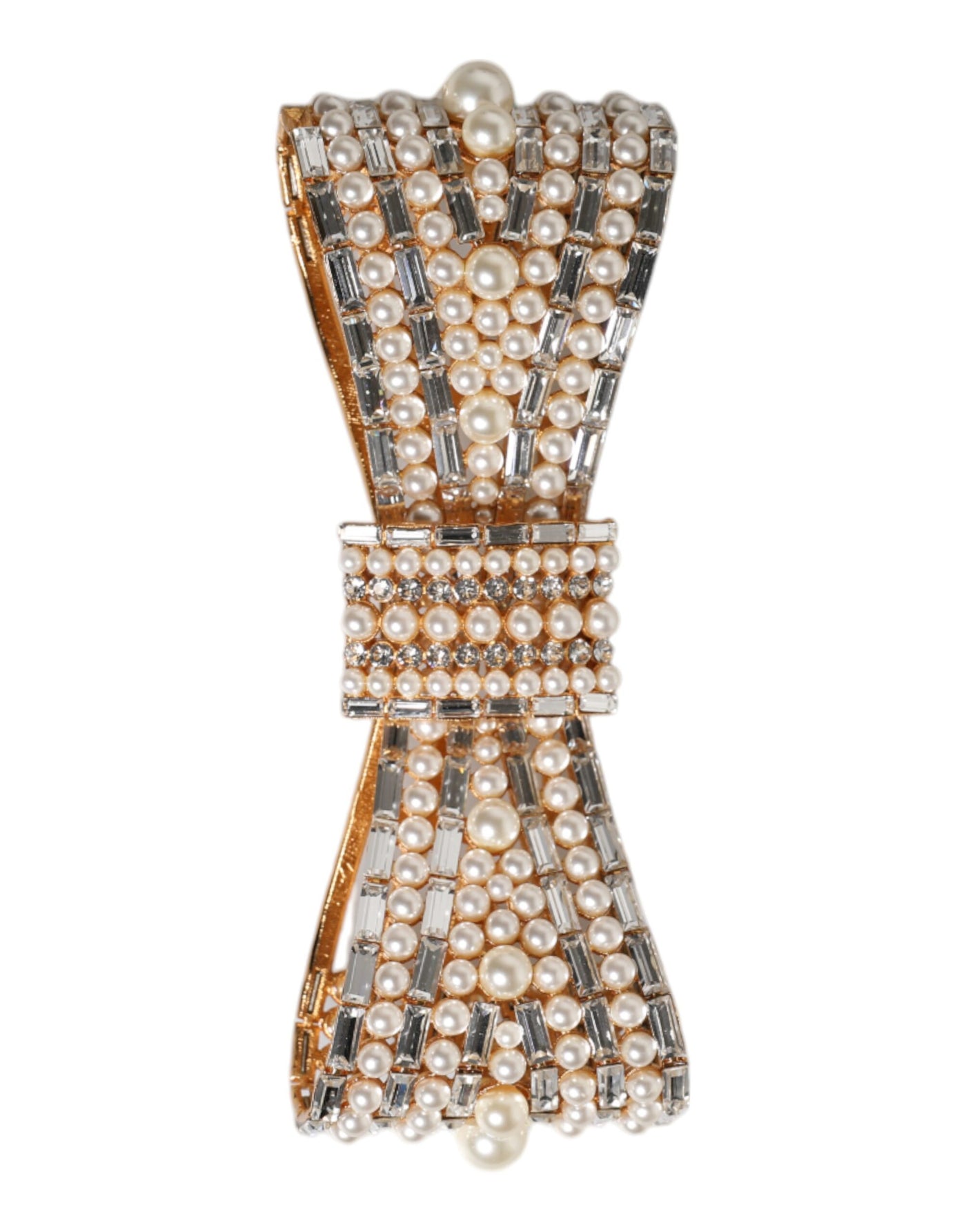 Dolce & Gabbana Gold-Ton Messing Bogen Kristall FauxPearl verschönert Brosche