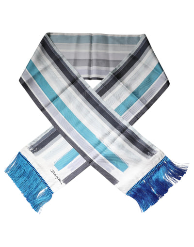 Dolce & Gabbana Multicolor Streifen Seide Fransen Hals Foulard Schal