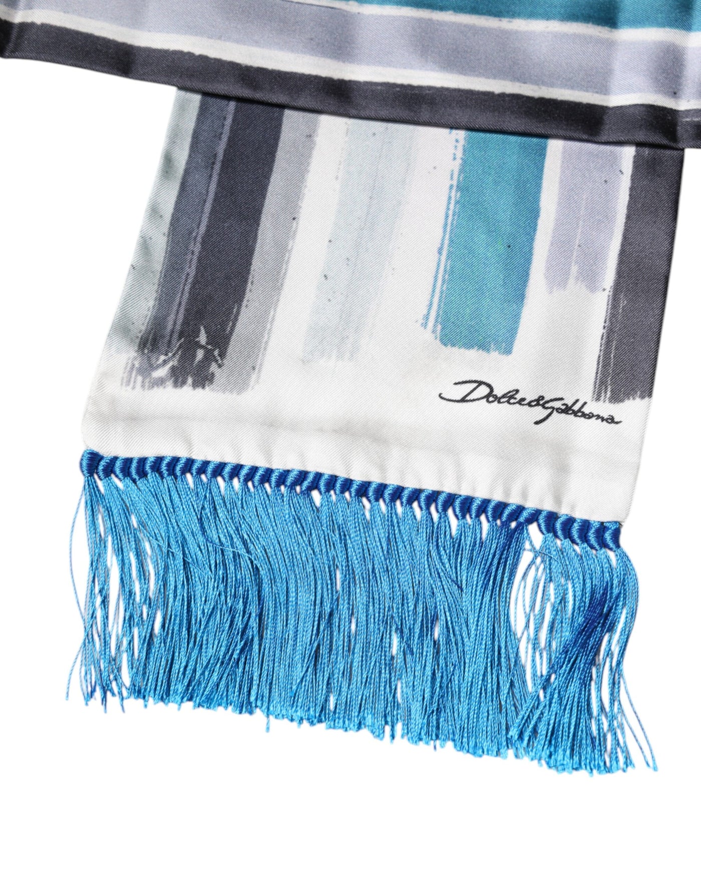 Dolce & Gabbana Multicolor Streifen Seide Fransen Hals Foulard Schal