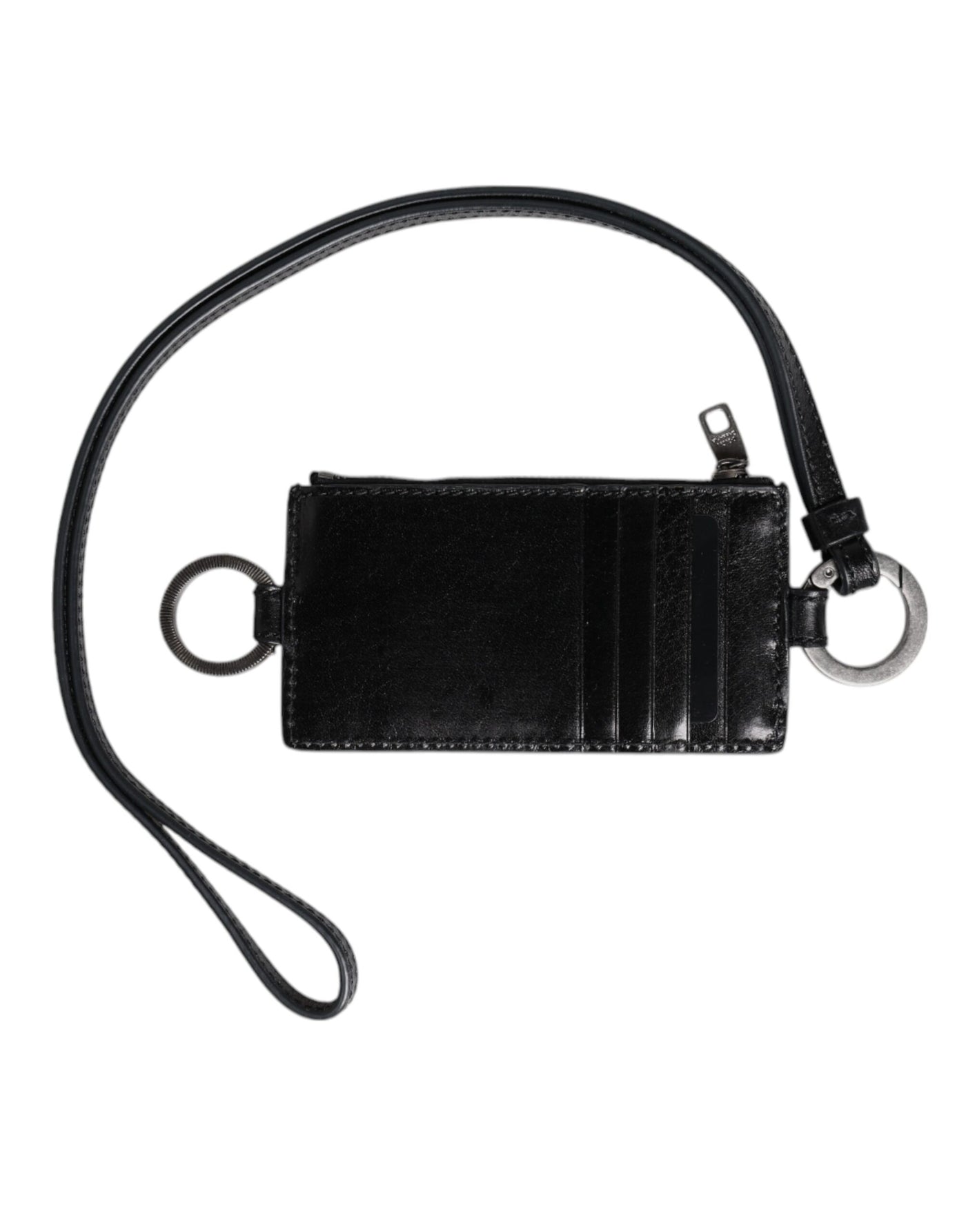 Dolce & Gabbana Schwarzes Leder mit Logo-Prägung Lanyard Kartenhalter Brieftasche